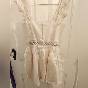 Cream floral-lacey ruffle mini tunic summer dress